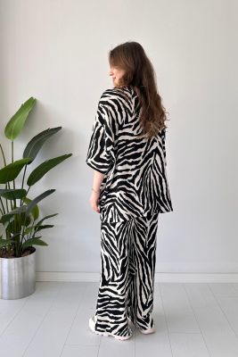 Zebra Gofre İkili Takım Siyah - Thumbnail