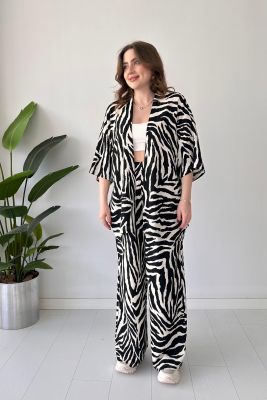 Zebra Gofre İkili Takım Siyah - Thumbnail